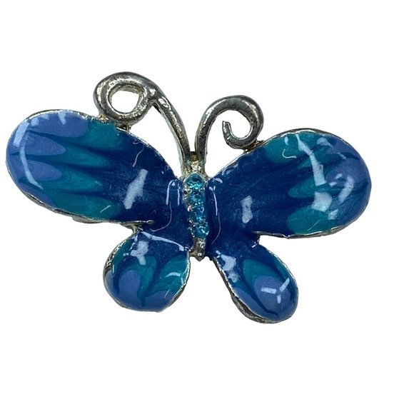 Jewelry - Silver & Shade of Blue Enameled Butterfly Pin Brooch Jewelry Rhinestone Accents